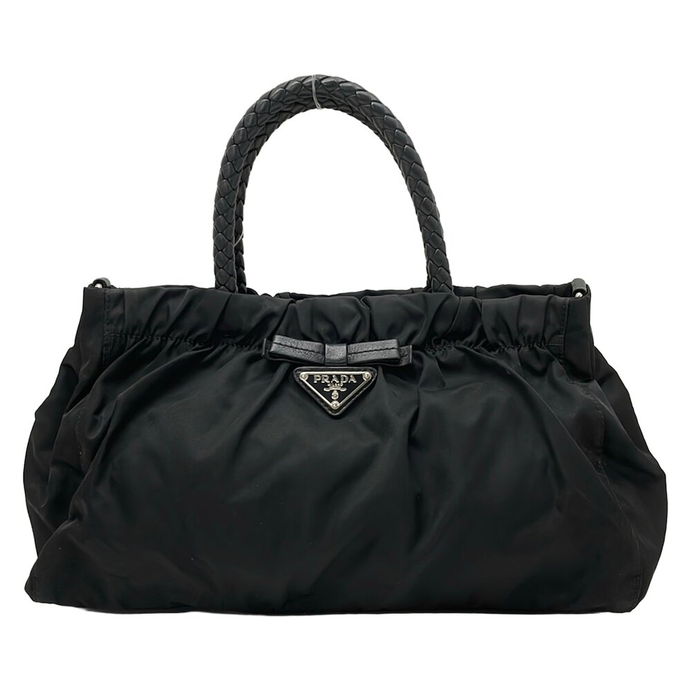 Prada Gathered Bag Handbag BN1631 Nylon Leather